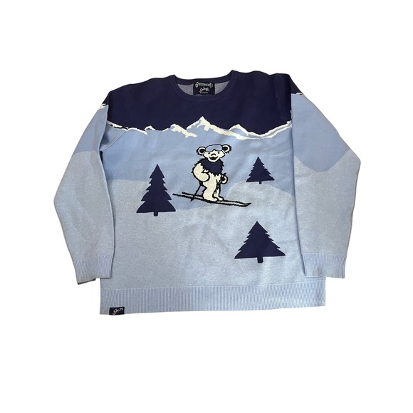 Grateful Dead Section 119 Skiing Bear Mountain Knit Sweater Mens 2XL Blue New - Picture 2 of 5
